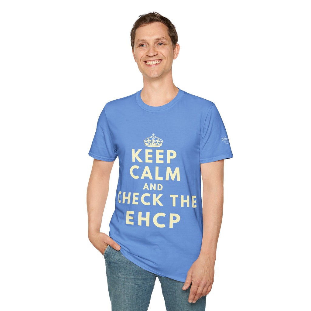 Keep Calm and Check the EHCP - Unisex Softstyle T-Shirt. perfect for SEND Departments, Teachers, TA's, SENDCO's