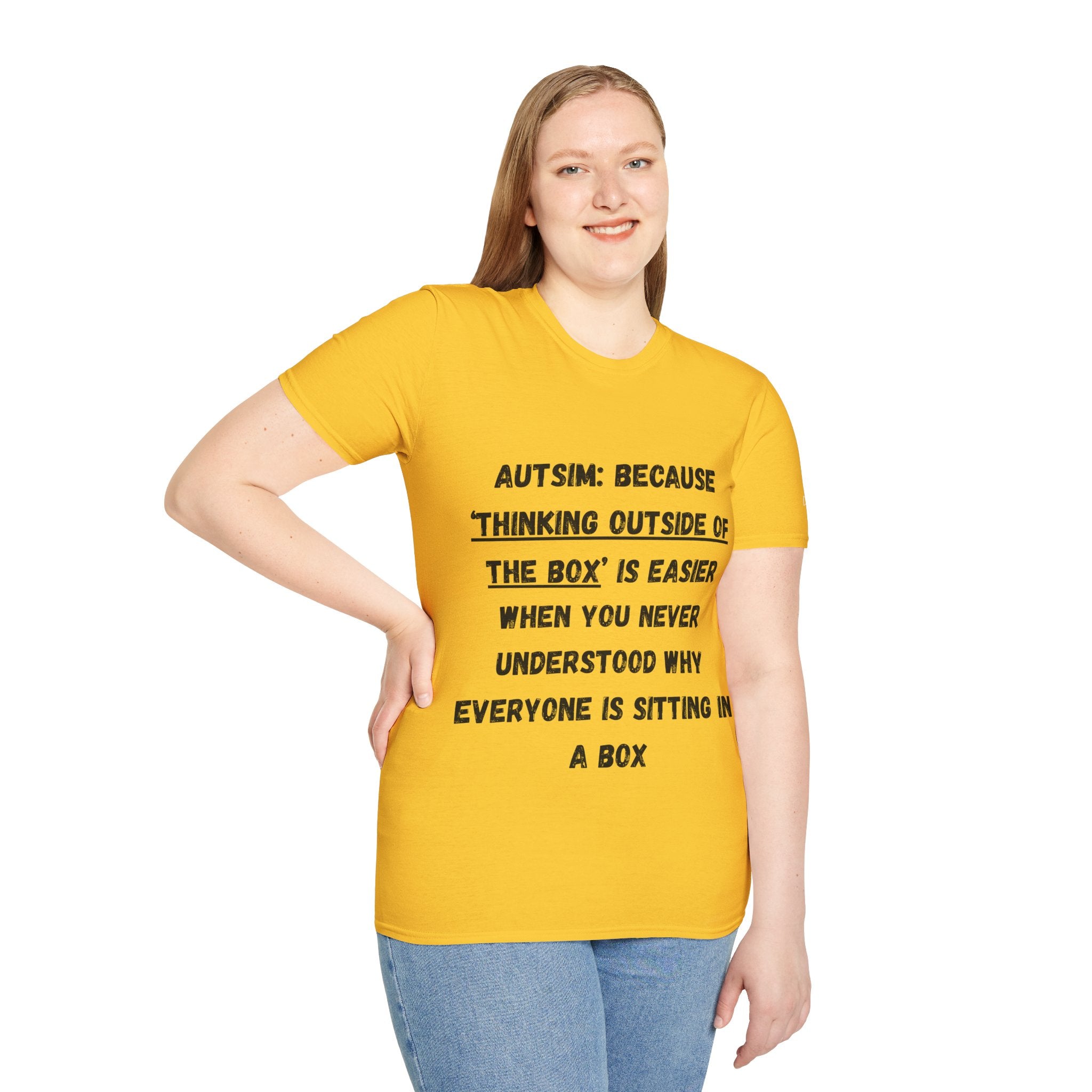 Autism Awareness T-Shirt — "Autism: Because Thinking Outside of the Box Is Easier"