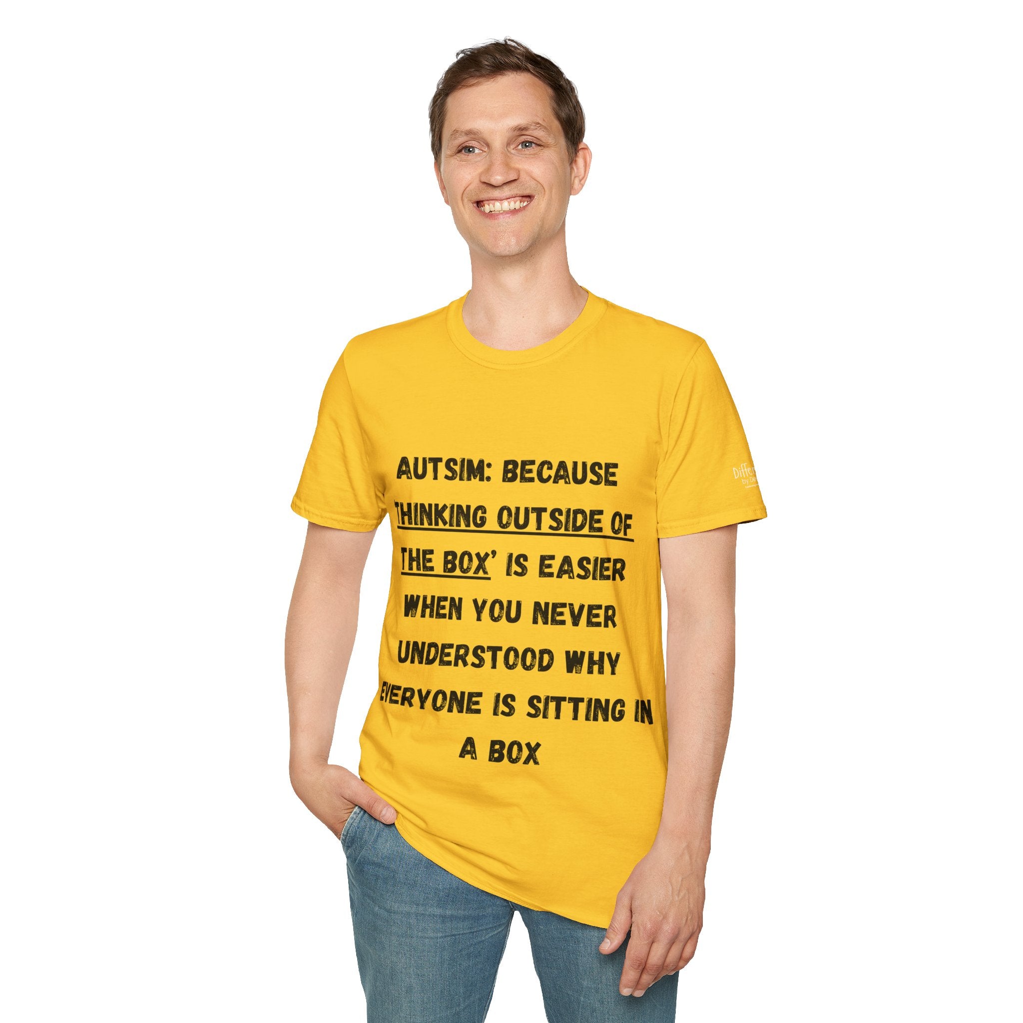 Autism Awareness T-Shirt — "Autism: Because Thinking Outside of the Box Is Easier"