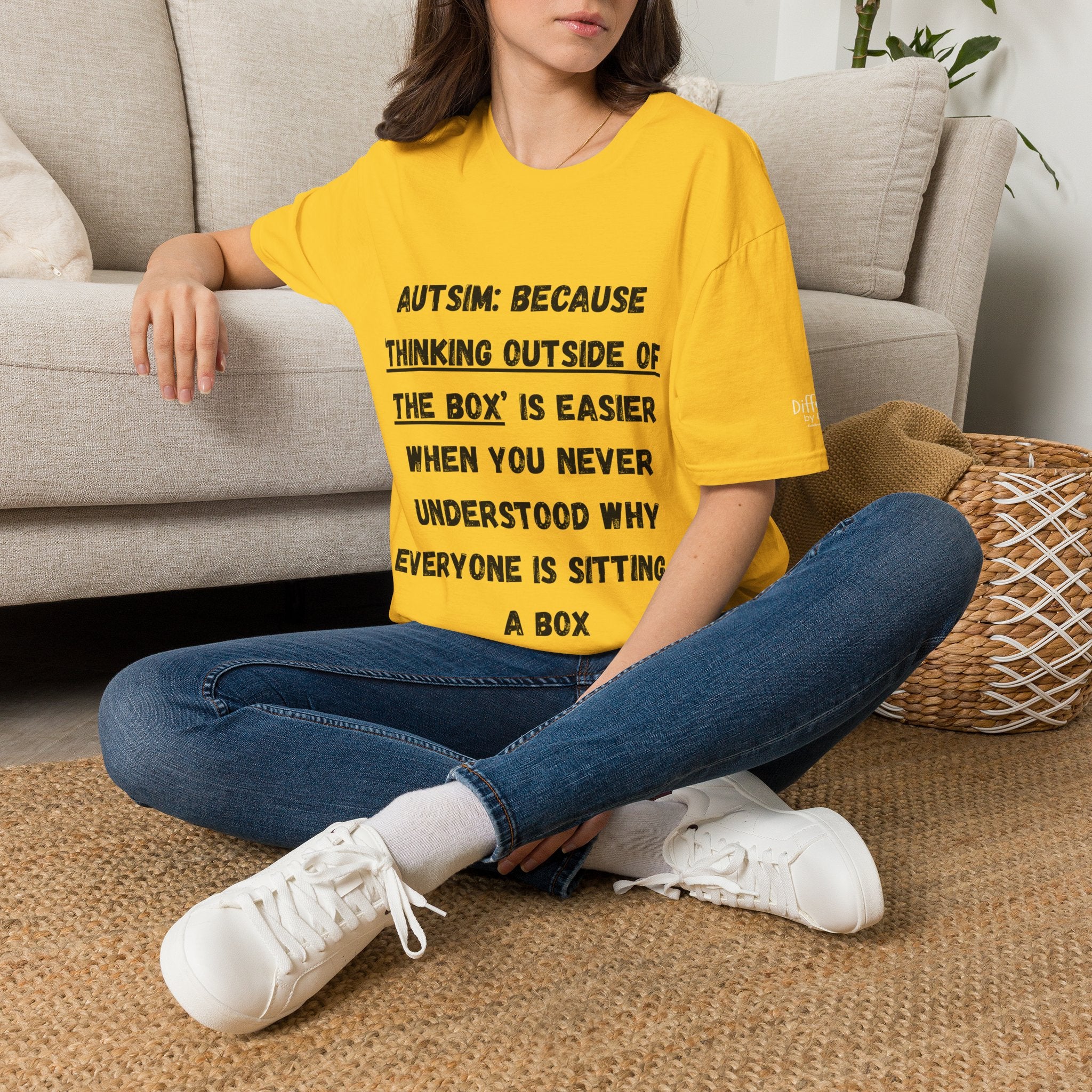 Autism Awareness T-Shirt — "Autism: Because Thinking Outside of the Box Is Easier"