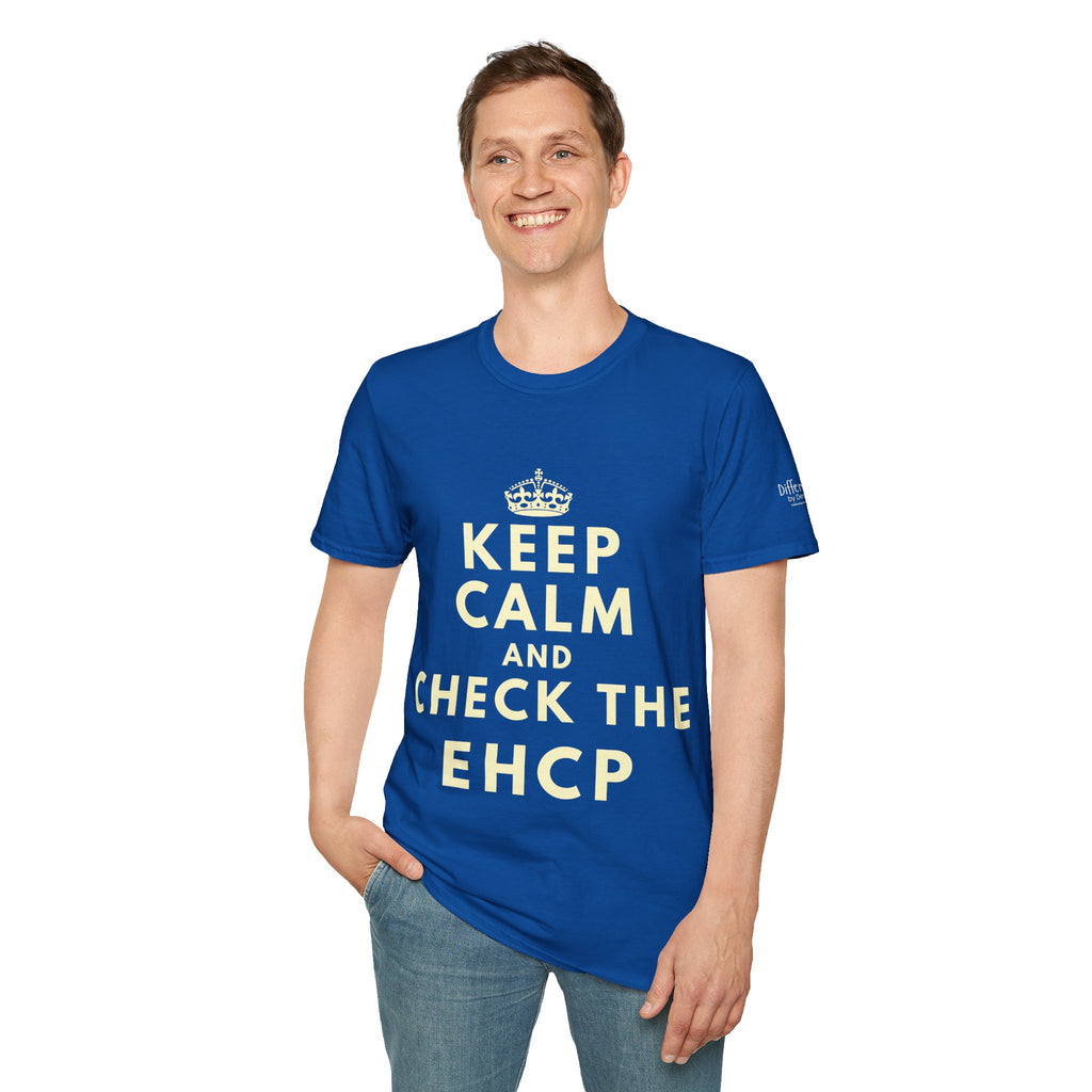 Keep Calm and Check the EHCP - Unisex Softstyle T-Shirt. perfect for SEND Departments, Teachers, TA's, SENDCO's