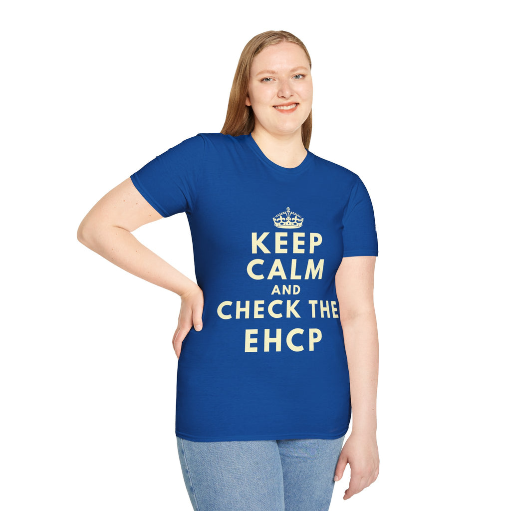 Keep Calm and Check the EHCP - Unisex Softstyle T-Shirt. perfect for SEND Departments, Teachers, TA's, SENDCO's