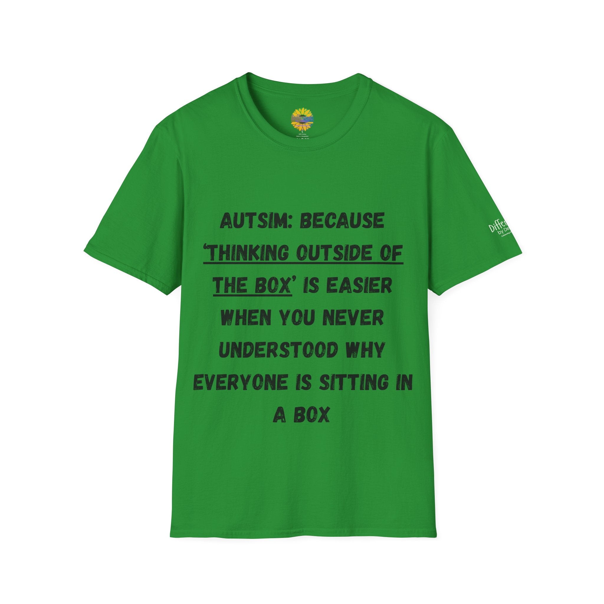 Autism Awareness T-Shirt — "Autism: Because Thinking Outside of the Box Is Easier"