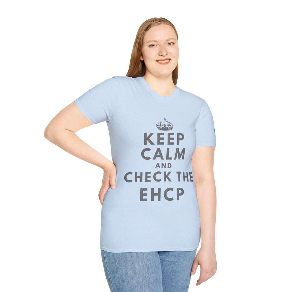 Keep Calm and Check the EHCP - Unisex Softstyle T-Shirt. perfect for SEND Departments, Teachers, TA's, SENDCO's