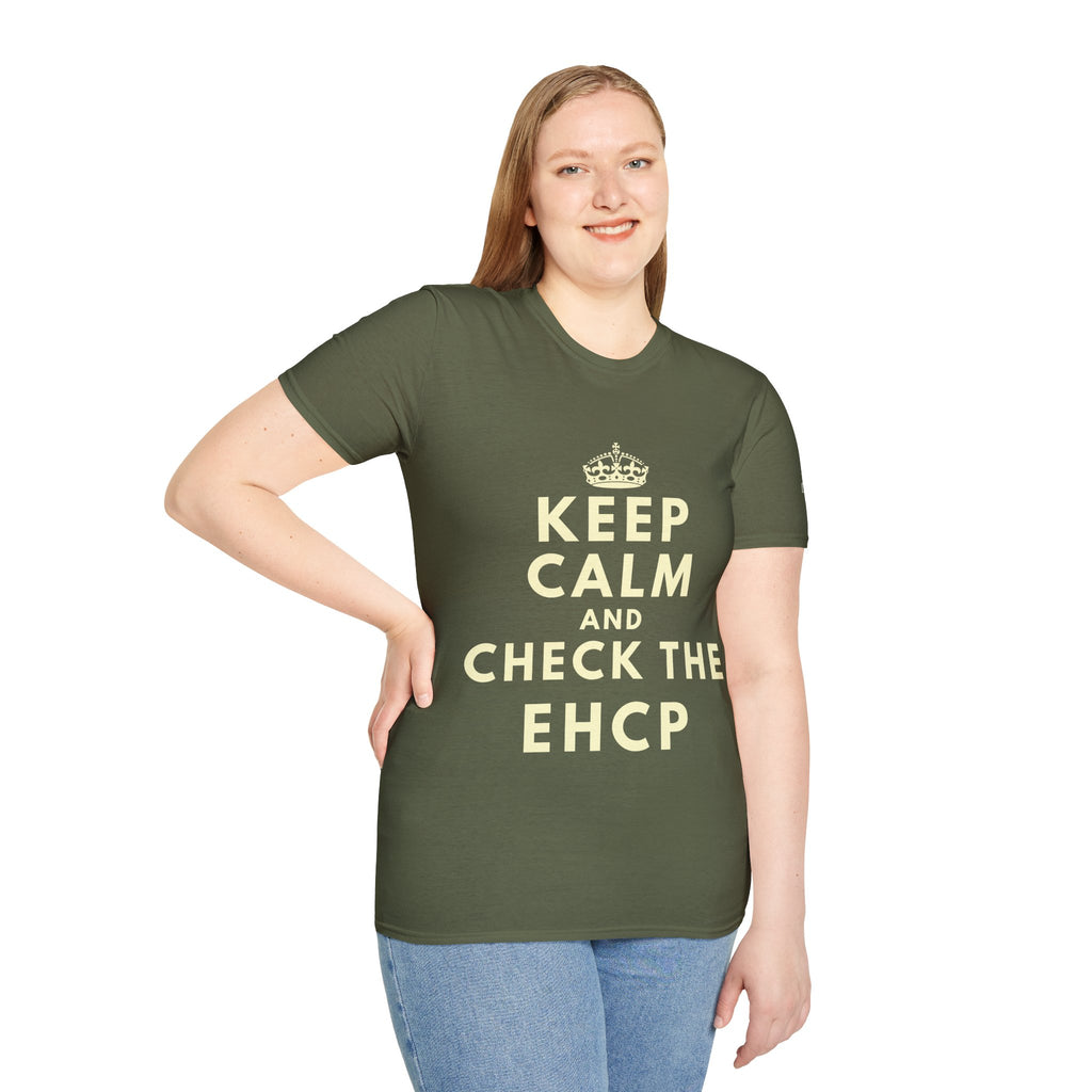 Keep Calm and Check the EHCP - Unisex Softstyle T-Shirt. perfect for SEND Departments, Teachers, TA's, SENDCO's