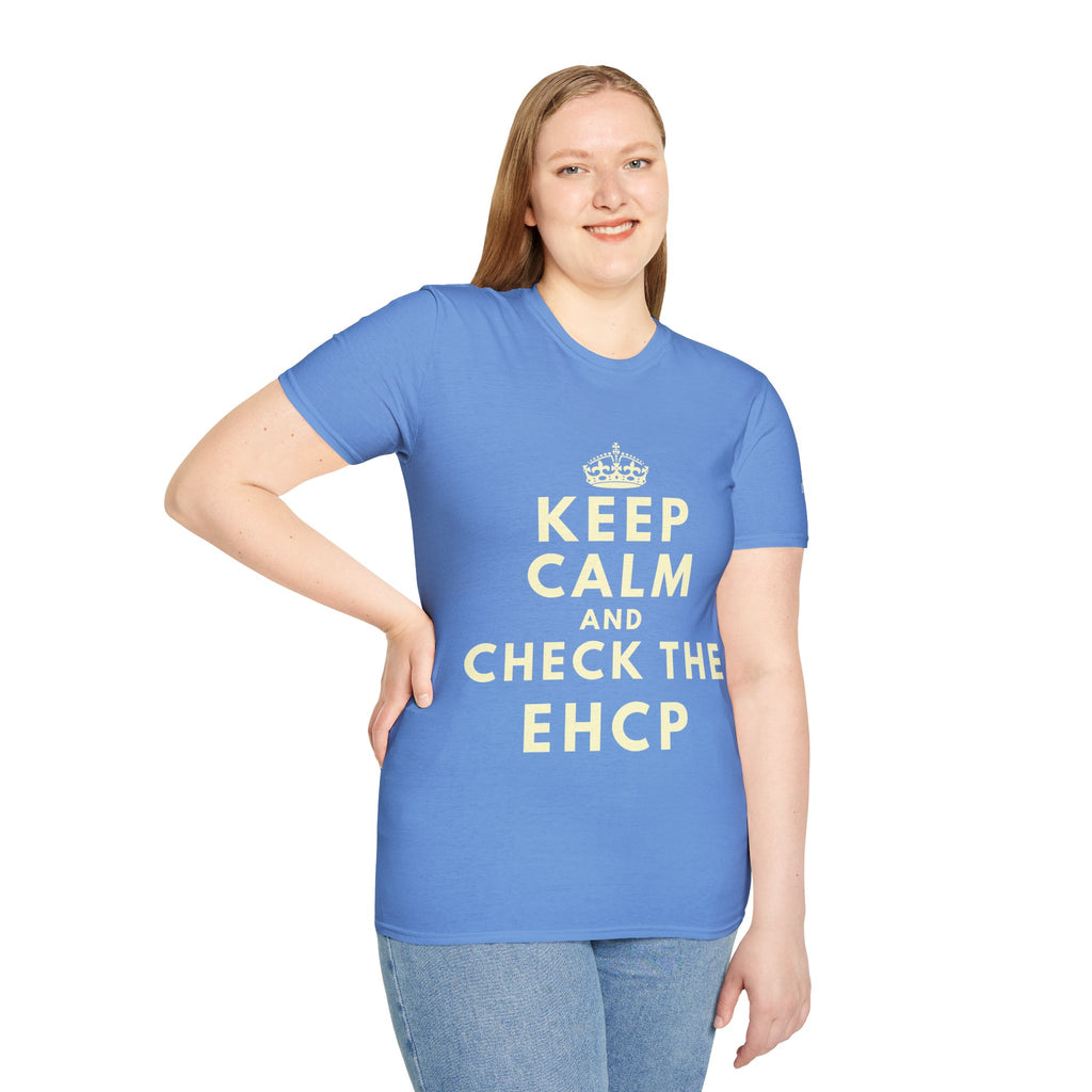 Keep Calm and Check the EHCP - Unisex Softstyle T-Shirt. perfect for SEND Departments, Teachers, TA's, SENDCO's