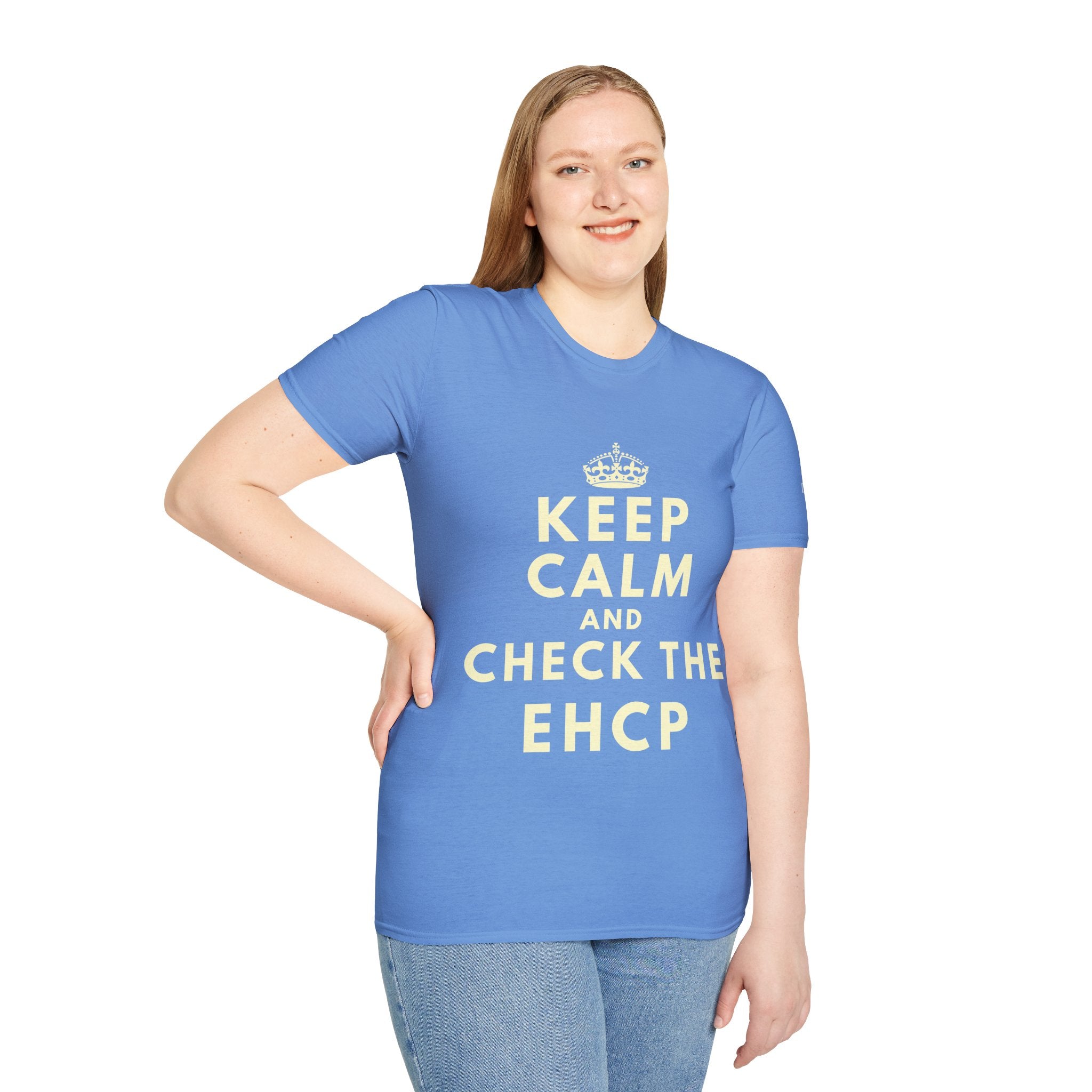 Keep Calm and Check the EHCP - Unisex Softstyle T-Shirt. perfect for SEND Departments, Teachers, TA's, SENDCO's