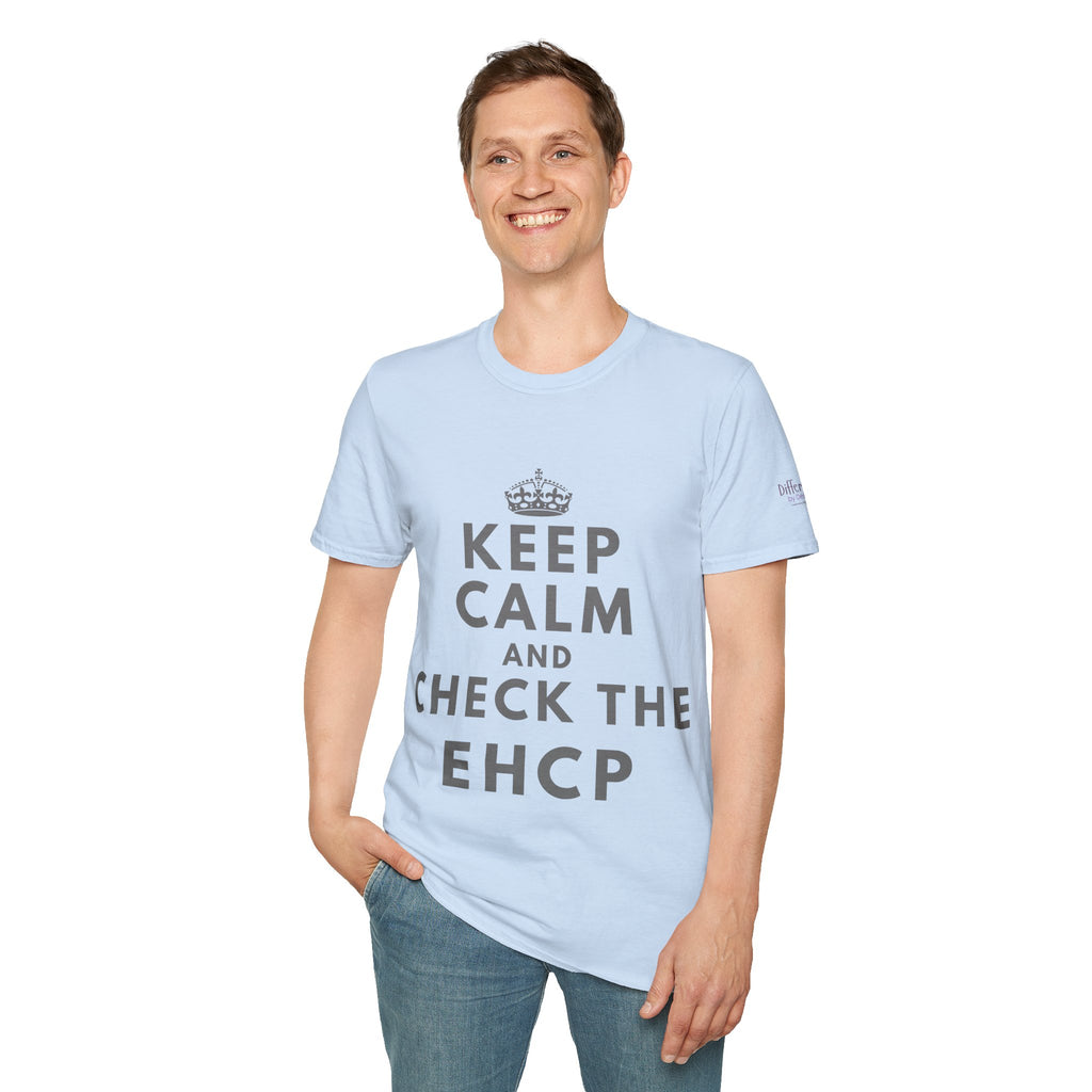 Keep Calm and Check the EHCP - Unisex Softstyle T-Shirt. perfect for SEND Departments, Teachers, TA's, SENDCO's