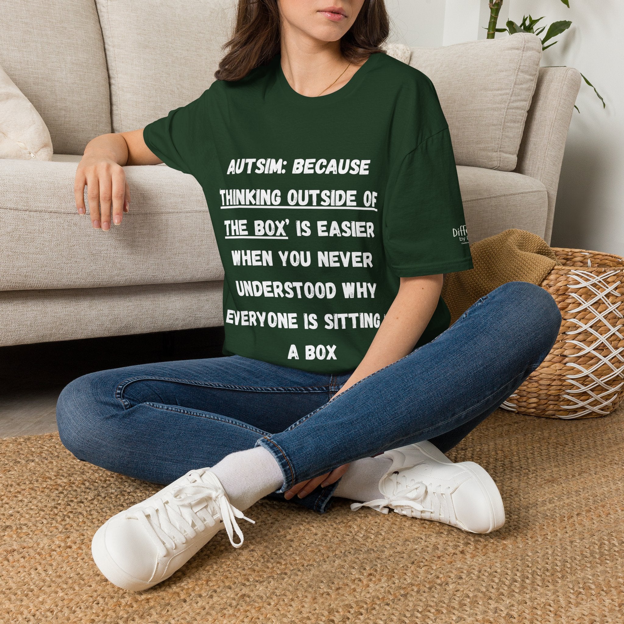 Autism Awareness T-Shirt — "Autism: Because Thinking Outside of the Box Is Easier"
