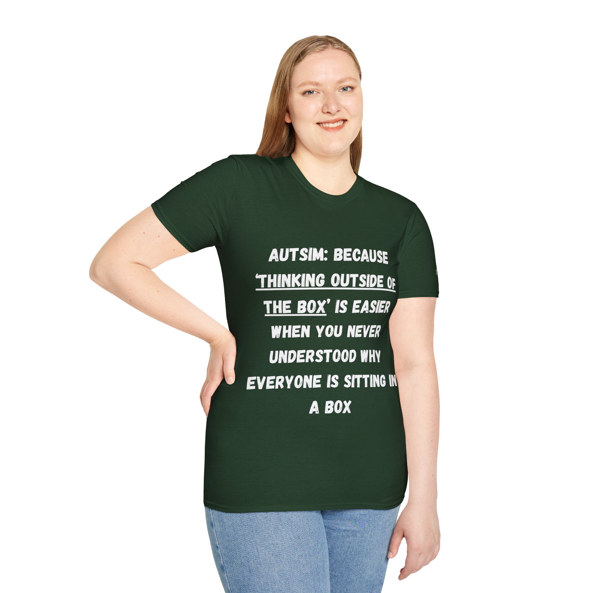 Autism Awareness T-Shirt — "Autism: Because Thinking Outside of the Box Is Easier"