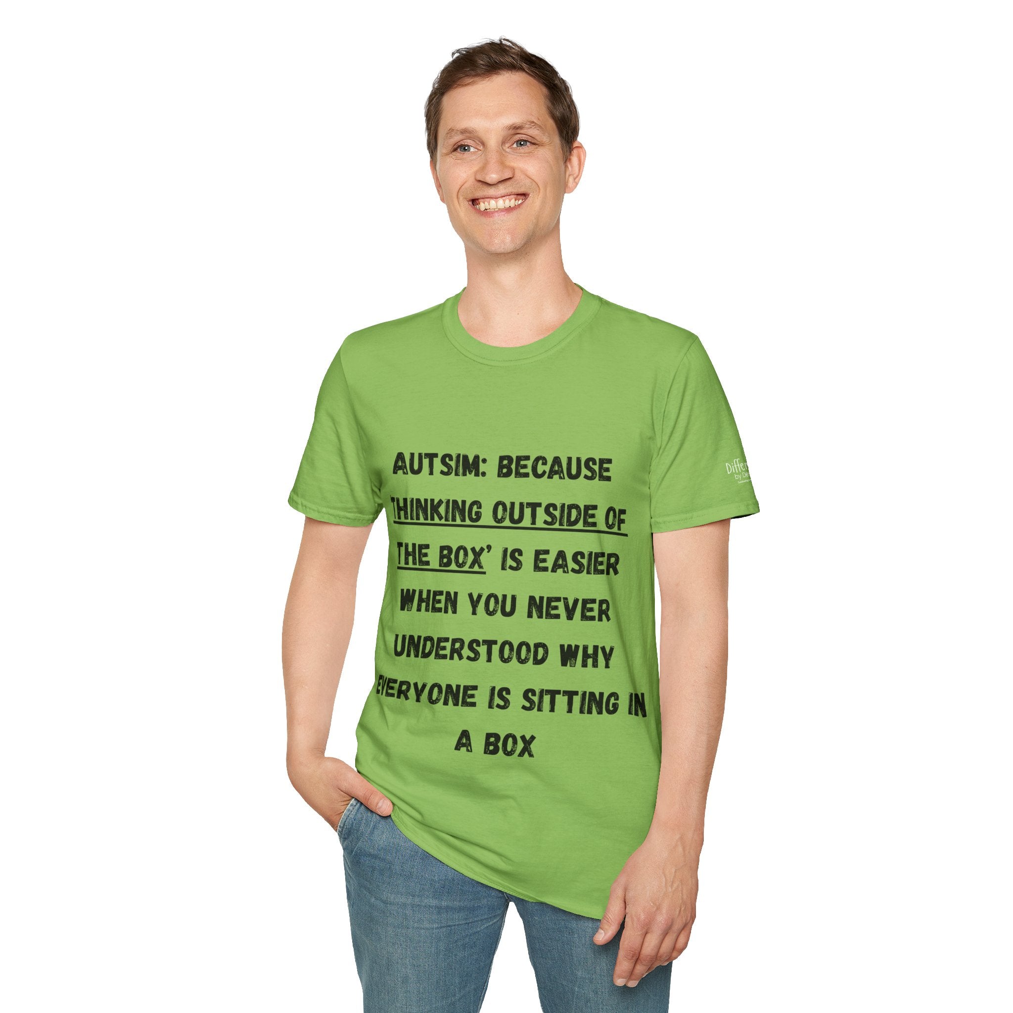 Autism Awareness T-Shirt — "Autism: Because Thinking Outside of the Box Is Easier"