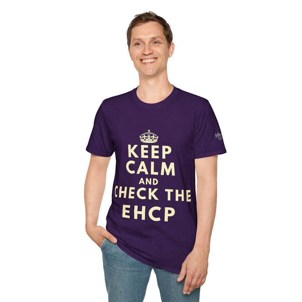 Keep Calm and Check the EHCP - Unisex Softstyle T-Shirt. perfect for SEND Departments, Teachers, TA's, SENDCO's