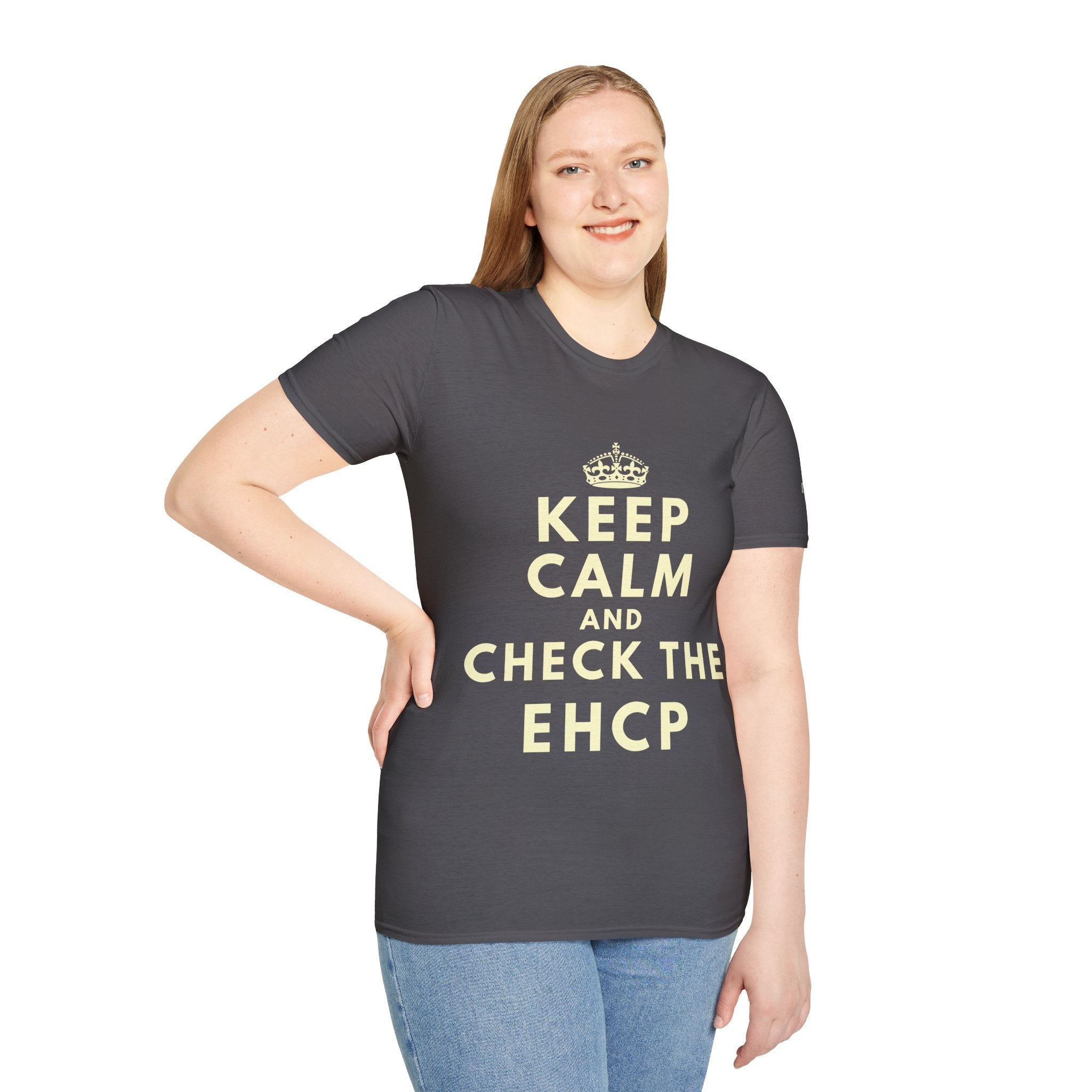 Keep Calm and Check the EHCP - Unisex Softstyle T-Shirt. perfect for SEND Departments, Teachers, TA's, SENDCO's