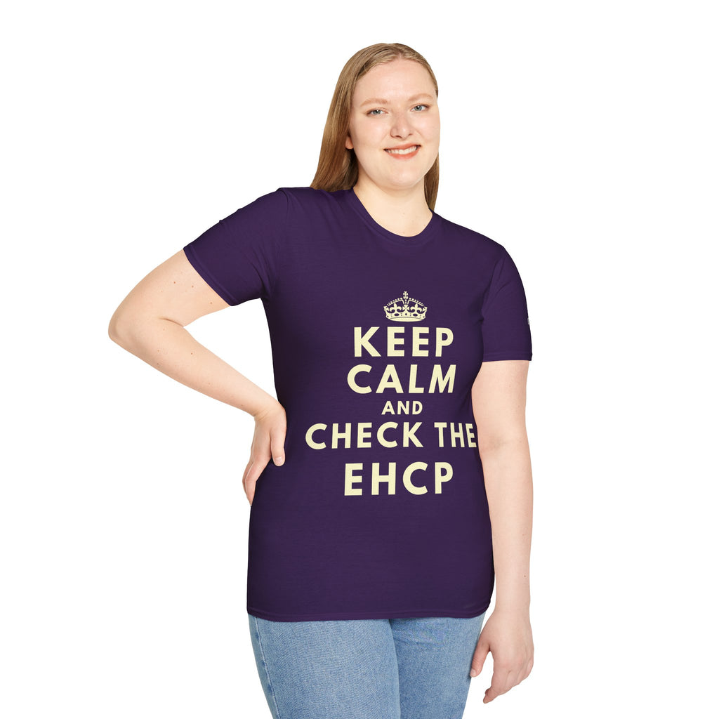 Keep Calm and Check the EHCP - Unisex Softstyle T-Shirt. perfect for SEND Departments, Teachers, TA's, SENDCO's