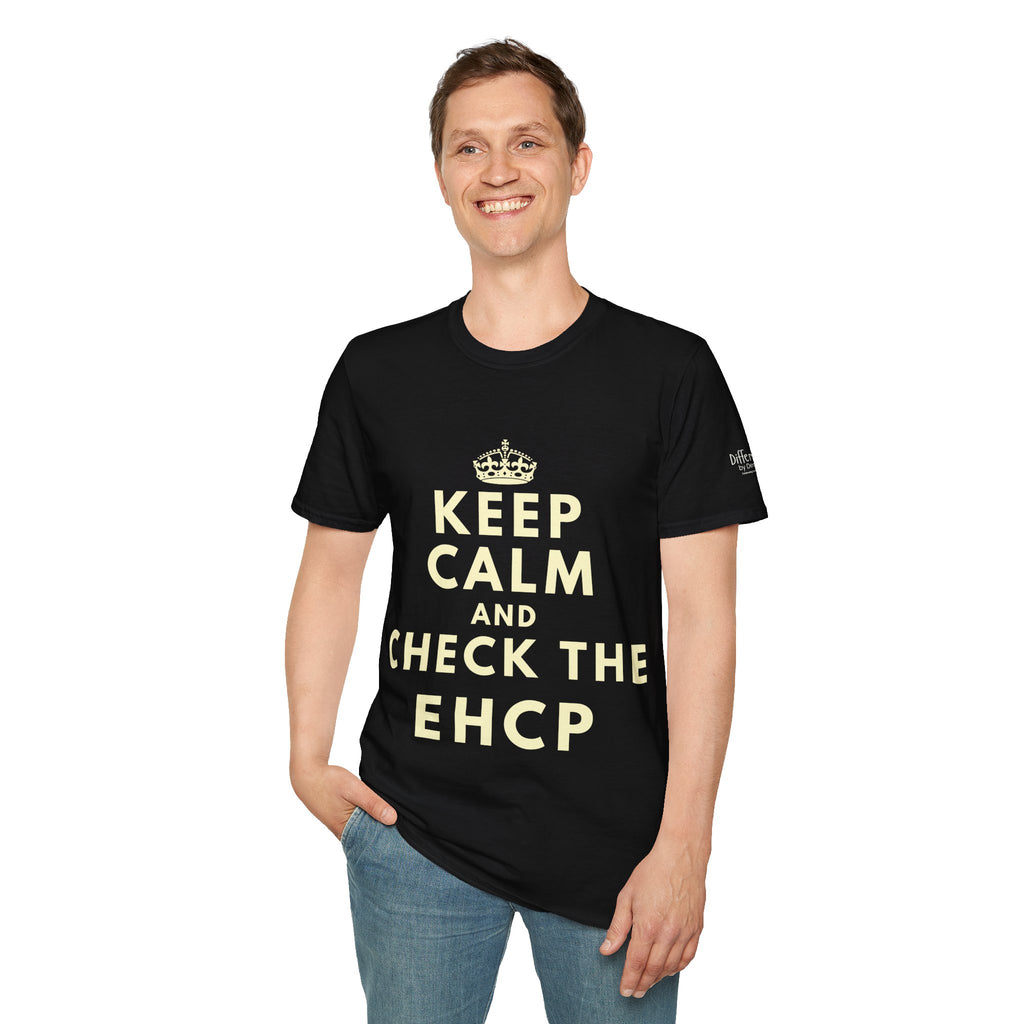 Keep Calm and Check the EHCP - Unisex Softstyle T-Shirt. perfect for SEND Departments, Teachers, TA's, SENDCO's